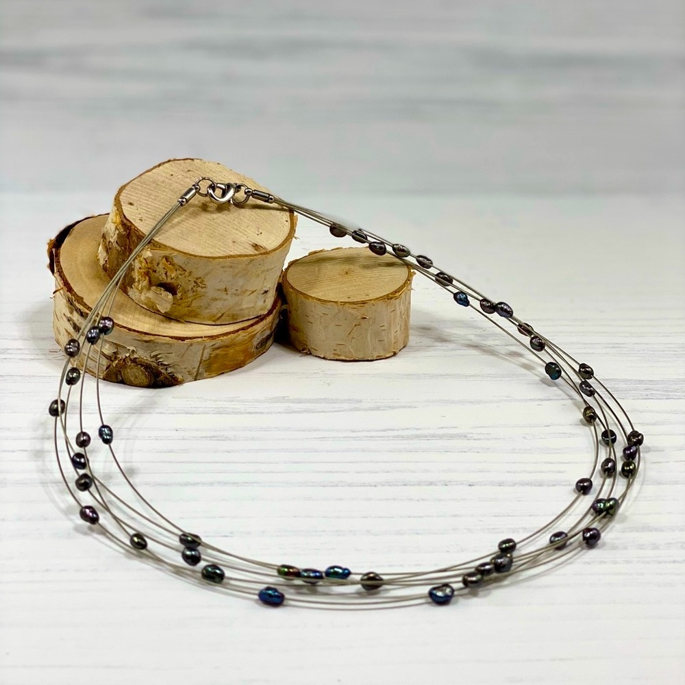 Black Freshwater Pearl Five Strand Necklace